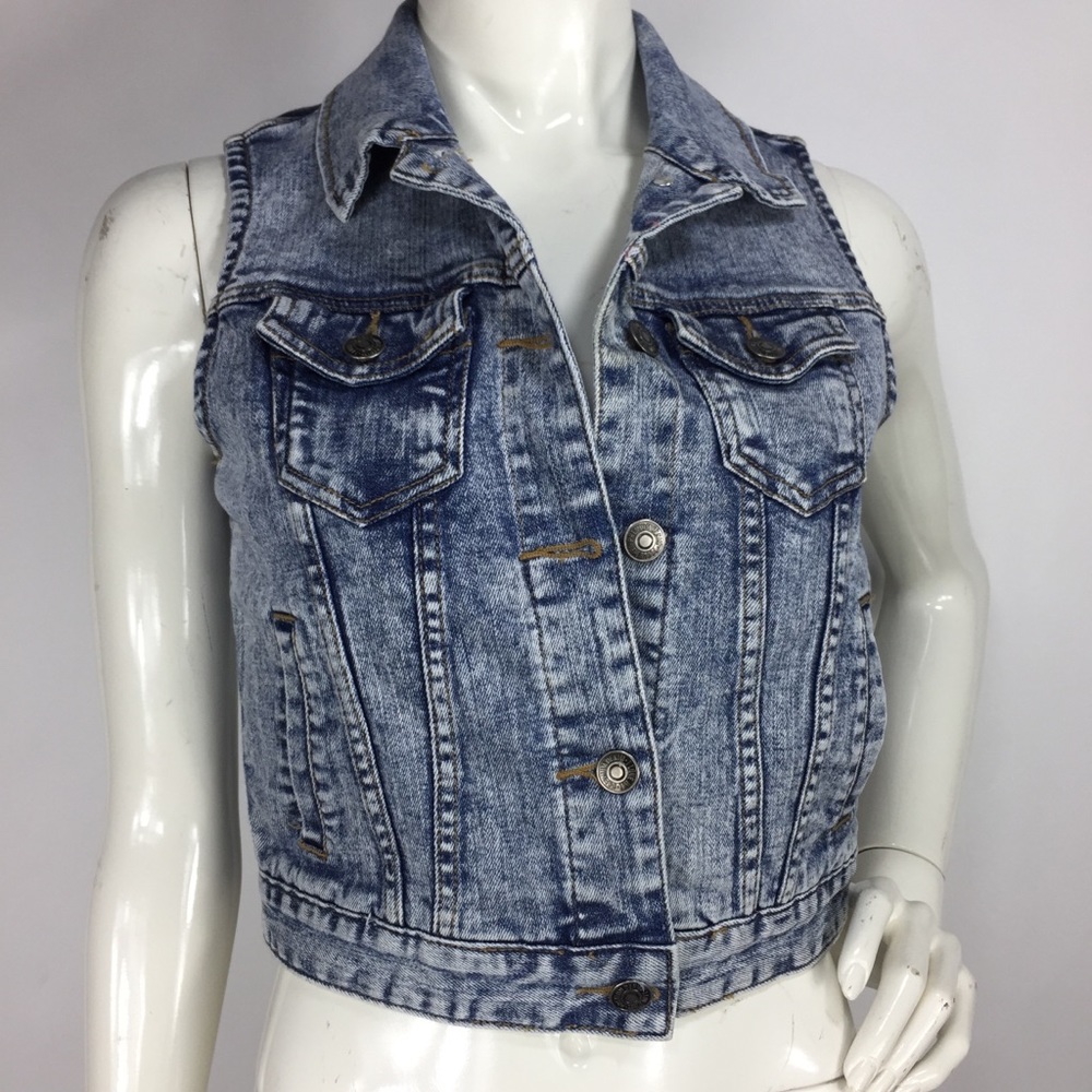 F21 Acid Wash Denim Vest Jean Jacket - Picture 6 of 8